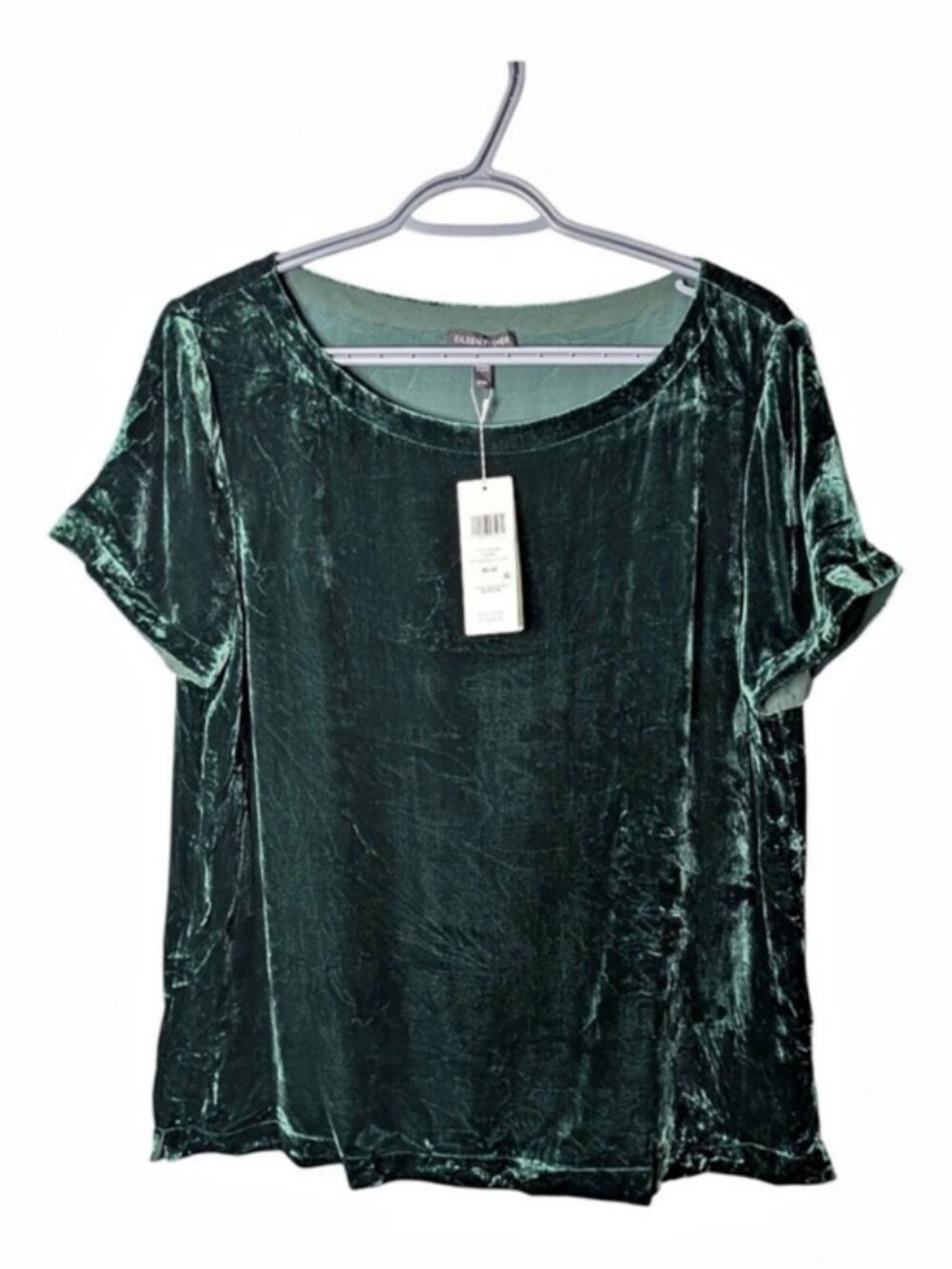 NWT Eileen Fisher Crushed Velvet Round Neck Short Sleeve Top Silk Blend Size M